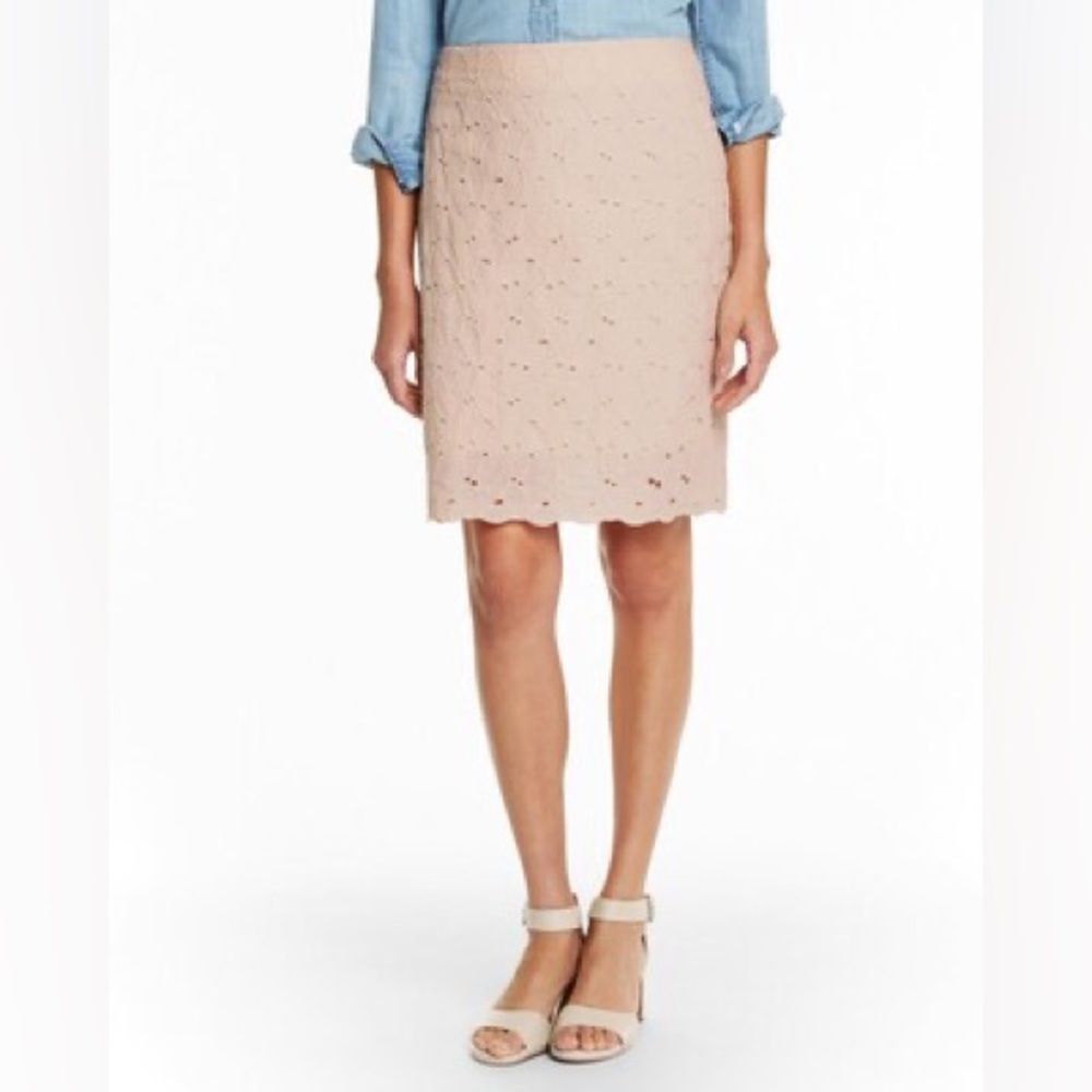 Garnet Hill women’s pencil skirt size 16 eyelet lace organic cotton spring lined